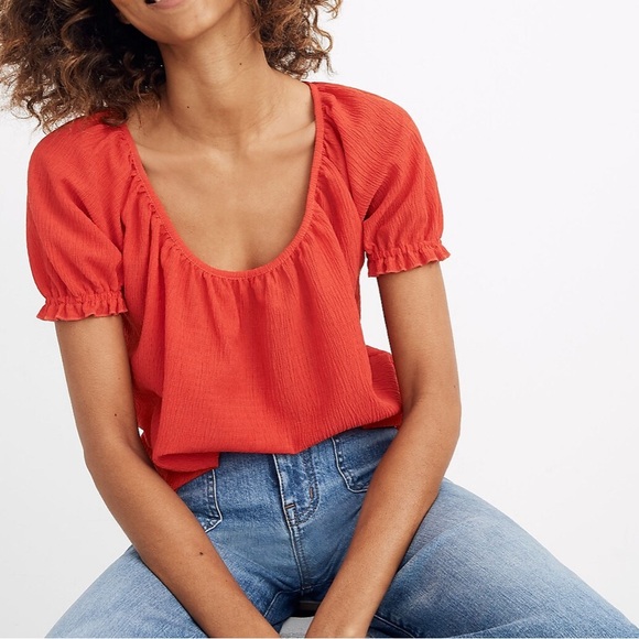 Madewell Texture & Thread Peasant Top | Size S | Red - Picture 1 of 12
